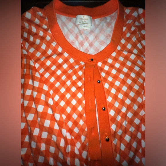 Kate Spade Orange White Gingham Check Kati Cardigan Button Front Sweater - Picture 3 of 5